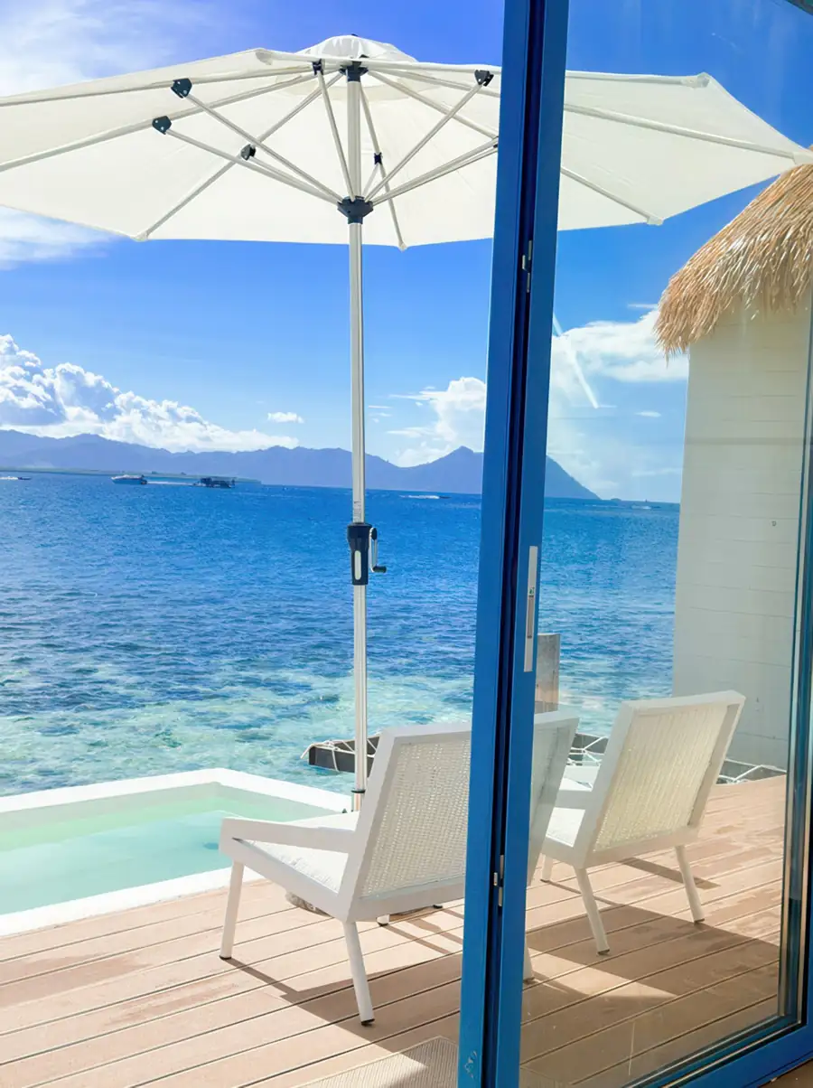 Private balcony pool at sunrise in Family Suite Royal Resort Semporna
