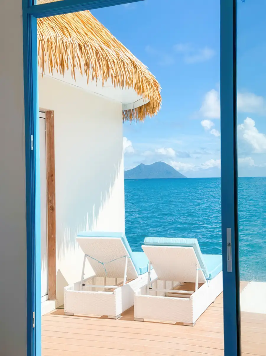 Deck loungers with sea view in Family Suite Royal Resort Semporna